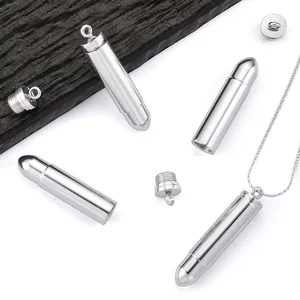 Detailed view of openable bullet pendant with chain and rubber seal for diy jewelry