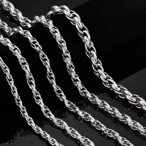 Polished silver stainless steel braided chain necklaces in various punk hip hop link styles