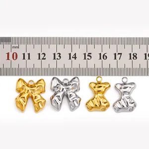 Polished 18k gold and silver stainless steel bow pendants for DIY jewelry making