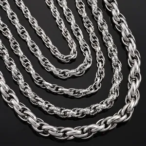 Polished stainless steel chain necklaces in various link styles and thickness for men and women