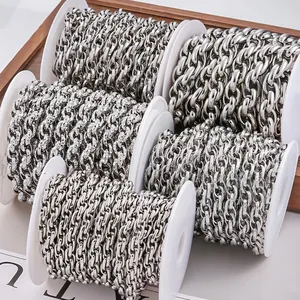 DIY stainless steel silver chain rolls in various link textures for jewelry making