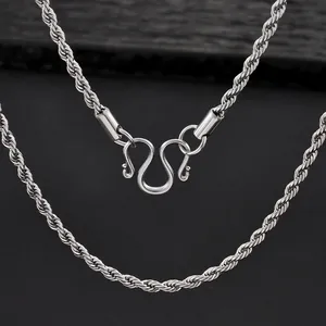 Collana a catena a fune in acciaio inossidabile argento con chiusura decorativa a M