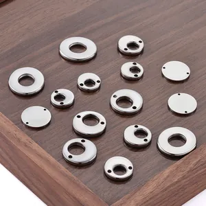 Polished stainless steel double hole round tags for DIY necklace jewelry making