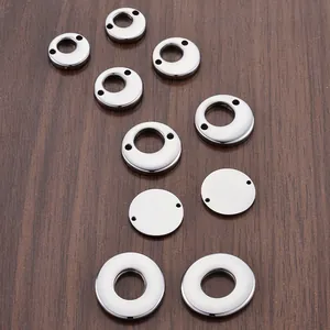 Polished stainless steel round pendant blanks with dual holes for DIY jewelry making