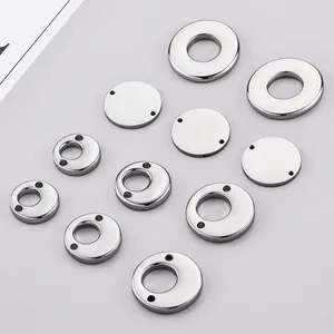 Polished stainless steel round pendant blanks with double holes for DIY jewelry making