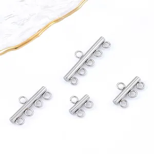 Polished stainless steel slide tube clasps with 2 to 5 holes for multi-strand jewelry making