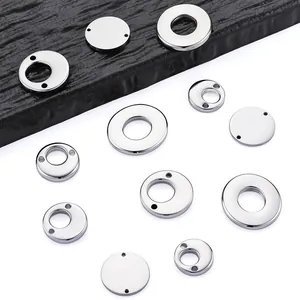 Polished stainless steel round tags and rings for DIY jewelry making with mirror finish