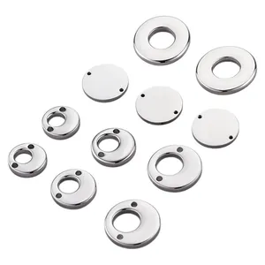 Polished stainless steel round disc pendants with dual holes for DIY jewelry making