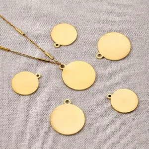 Polished gold stainless steel circular pendants and chain necklace for DIY jewelry