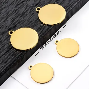 Stainless Steel Mirror Polished Round Charm Vacuum Plated Gold DIY Jewelry Finding Blank Pendant For Necklace Bracelet Making