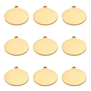 Nine-piece set of gold polished stainless steel round pendants for DIY jewelry making
