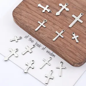 Polished Stainless Steel Cross Pendants Small Charms For DIY Necklace Bracelet Earring Making Religious Jewelry Findings Components