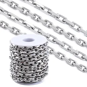 Chaîne à maillons ovales en acier inoxydable poli pour bijoux DIY sur bobine blanche