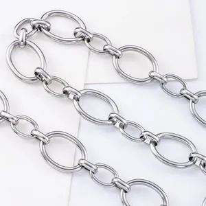 Polished stainless steel oval link chain necklace featuring Jo You engraved clasp detail