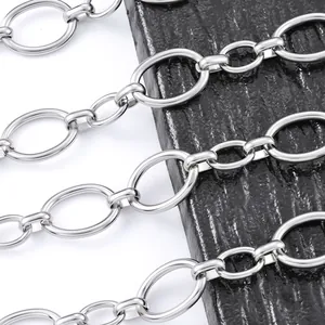 Polished stainless steel oval link chain for DIY hip hop necklaces and bracelets