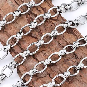 Chaîne à maillons ovales en acier inoxydable poli pour création de bijoux sur bois