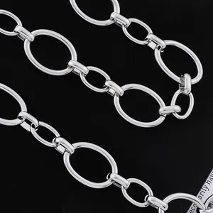 Detail of high-polish silver stainless steel oval links for DIY necklace chains