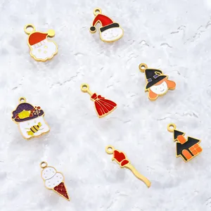 Kleurrijke emaille Halloween hangers set met heks, spook en snoep motieven voor DIY sieraden