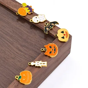 Set de dijes de esmalte de Halloween con calabaza murciélago para bisutería DIY