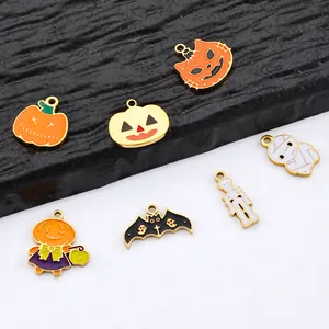 Colgantes de Halloween acero inoxidable esmaltado calabaza fantasma y murciélago para DIY