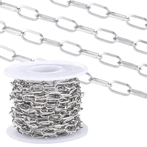 Flat oval link stainless steel chain on spool for DIY jewelry making and necklaces