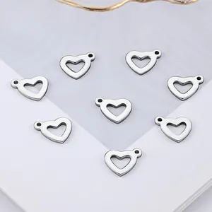 Polished stainless steel hollow heart pendants for DIY necklace and jewelry making