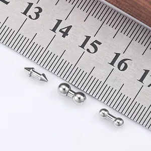 Stainless steel double headed spike and ball barbell studs for punk jewelry DIY
