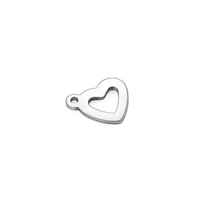 Polished hollow heart pendant in stainless steel for DIY necklaces and jewelry making