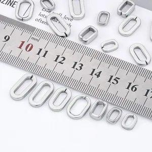 Silver stainless steel oval connector rings for DIY necklace and bracelet jewelry making