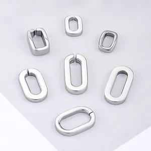 Polished stainless steel oval link connectors for DIY jewelry making in silver finish
