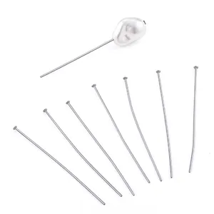 Stainless steel T-pins for jewelry making with one decorative white faux pearl pin