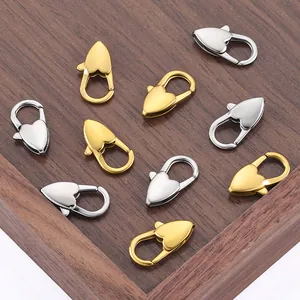 Chiusura a Moschettone a Cuore in Acciaio Inossidabile Placcato Oro 18K Lucido Connettore per Creazione Gioielli Fai da Te