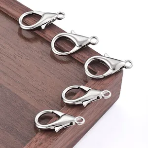Set of five 25mm polished silver alloy lobster clasps for DIY jewelry making and necklaces