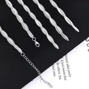 Geflochtene Edelstahl-Flachschlangenkette mit Karabinerverschluss und Verlängerung