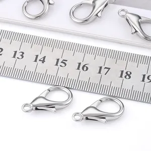 Five polished 12mm silver alloy lobster clasps for DIY jewelry making and necklace crafts