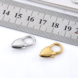 Chiusure a moschettone a forma di cuore lucido in oro e argento per gioielli DIY