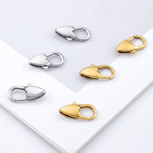 Chiusure a moschettone a cuore in acciaio inossidabile lucido in oro e argento per gioielli