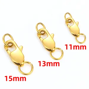 Gold stainless steel lobster clasps in 11mm, 13mm, and 15mm for jewelry DIY making