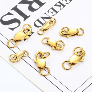Polished gold stainless steel lobster clasp connectors for DIY jewelry making accessories
