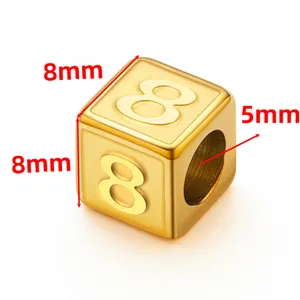 Golden stainless steel 8mm square number 8 bead for DIY jewelry making with 5mm hole