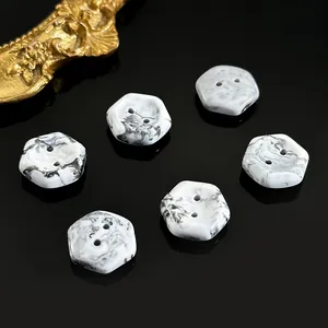 Hexagonal ABS buttons with black and white marble pattern for DIY clothing and accessories