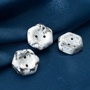 Hexagonal Ink Marble Buttons ABS Material 2 Holes Decorative Buttons For Shirt Sweater Coat DIY Sewing Craft Accessories