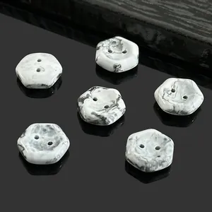 Hexagonal faux marble ABS buttons with black and white ink texture for DIY sewing projects