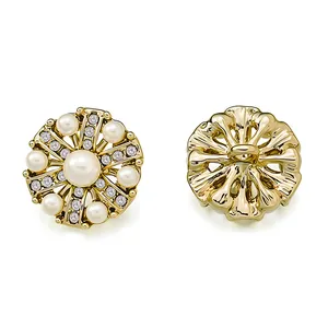 Luxurious gold flower button with pearls and crystals for cashmere coats and jackets