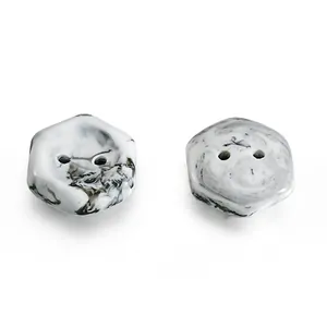 Hexagonal buttons with black and white marble ink texture for DIY clothes and bags
