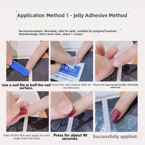 Step-by-step guide for applying reusable berry red press-on nails with jelly glue pads