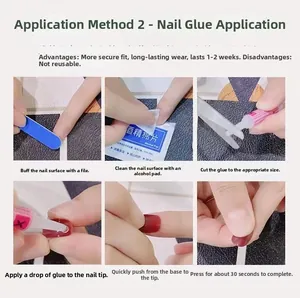 Step-by-step guide for applying press-on nails with glue and cleaning prep tools