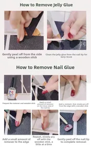 Macro detail showing removal process of press-on nails using debonder and wood stick