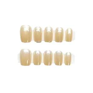 Glossy champagne gold gradient press-on nails set with 10 pieces of pearlescent finish