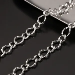 Stainless Steel Curb Chain Bulk For DIY Jewelry Making Hip Hop Diamond Cut Textured Links Silver Tone Punk Accessories